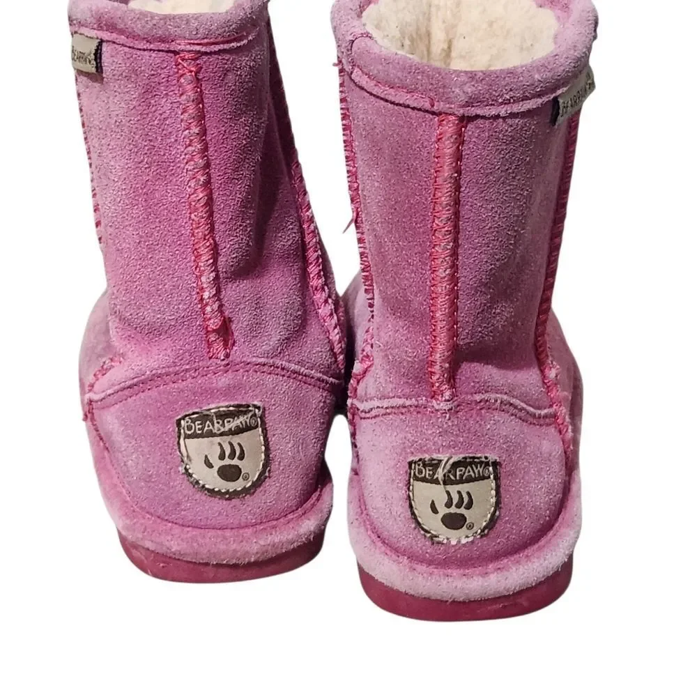 Bearpaw Emma Pink Boots Girls Size 11 Slip On Sherpa Lined Slippers